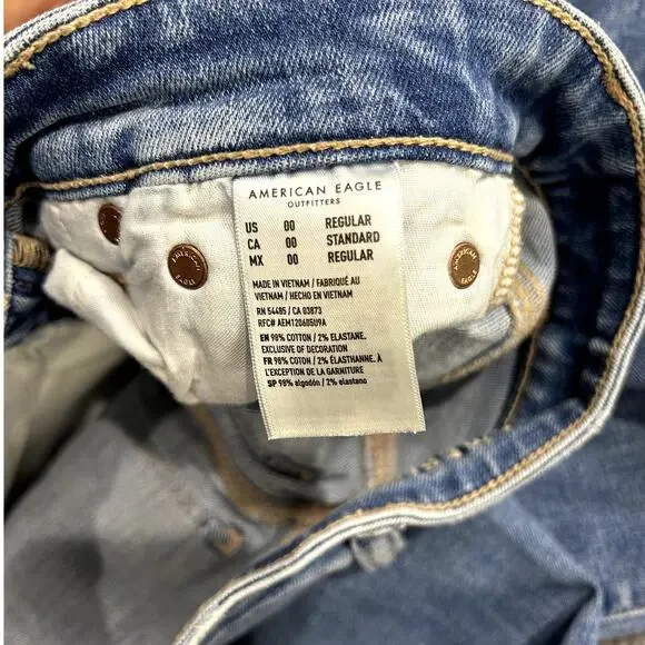 American Eagle Wide Flare Jeans Distressed Stretch Size 00 Women's High Rise - Picture 8 of 10